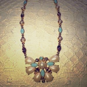PEARL AND MULTI-COLORED STONE FLOWER NECKLACE